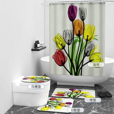 Floraweg Douchegordijn,Shower Curtain,badgordijn,badkamergordijn,Abstract Flower Tulip Rose ,-topkwaliteit - digitale printen -Anti Schimmel - Inclusief 12 ringen -met 12 stuks douchegordijnhaken – Waterdicht -Wasbaar- Polyester - 180x200 cm
