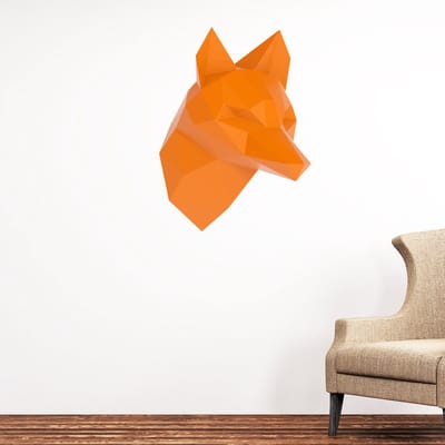 3D origami sticker van een oranje vos in profiel, 100 x 75 cm
