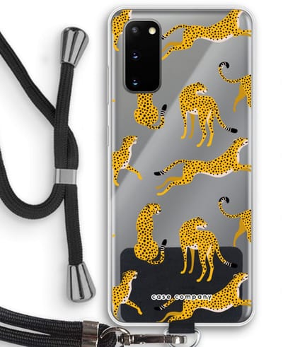 Case Company® - Hoesje met koord geschikt voor Samsung Galaxy S20 hoesje met Koord - Luipaard - Telefoonhoesje met Zwart Koord - Bescherming aan alle Kanten en Over de Schermrand