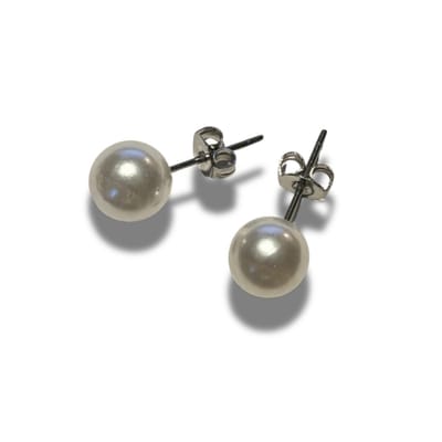 oorbellen - oorstekers - parel kunstmatig 8 mm - zilverkleurig - staal