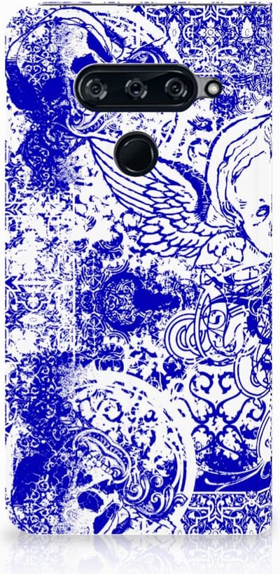 Mobiel BookCase LG V40 Thinq Angel Skull Blauw