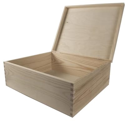 Rechthoekige Houten Kist met Deksel | 36 x 30 x 13 cm | Opslag voor Documenten en Waardevolle Items | Perfect voor Ambachtelijke Projecten