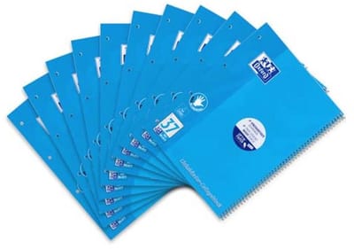Linkshandige Kladblok A4+ met 80 Vellen - Optisch Papier met Dubbele Marge - Pack van 10 - Blauw