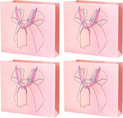 Grote Papieren Cadeauzakken 32 x 26 x 11 cm - 4 Stuks - Stevige Zak met Gouden Strik voor Verjaardag, Trouwerij en Communie