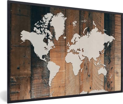 Poster in lijst - Fotolijst 90x60 cm - Posters - Wereldkaart - Hout - Wit - Posterlijst zwart - Decoratie - Wanddecoratie woonkamer - Muurdecoratie slaapkamer