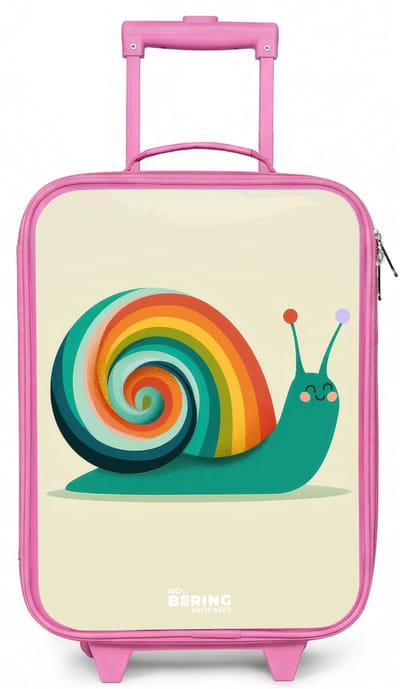 NoBoringSuitcases.com® - Kinderkoffer roze - Kindertrolley meisje - Slak - Regenboog - Kleurrijk - Koffer kind lichtgewicht - Reiskoffer trolley voor kinderen - Koffertje met lichtgevende wieltjes - Rolkoffer