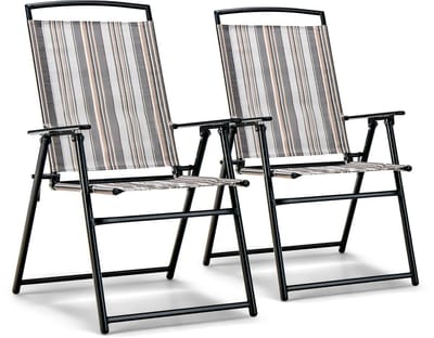 COSTWAY Set van 2 tuinstoelen, klapstoelen met armleuningen, balkonstoelen met ademende stof, terrasstoelen voor tuin, achtertuin, balkon