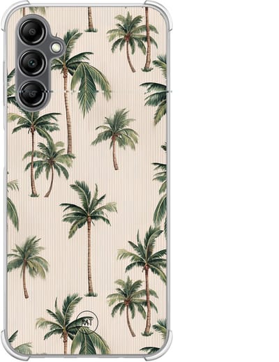 Hoesje (shockproof) geschikt voor Samsung Galaxy A14 5G - Palmbomen print - Extra sterke case - TPU/polycarbonaat - Tekst - Beige, Transparant