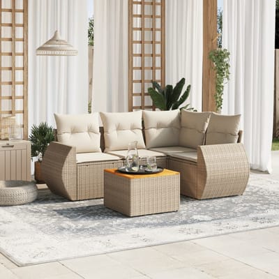 vidaXL - 5-delige - Loungeset - met - kussens - poly - rattan - beige