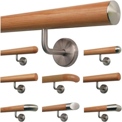 Larikshouten trapleuning - Houten handgreep - Veilige trap - Roestvrijstalen houders - 200 cm - Niet gespecificeerd