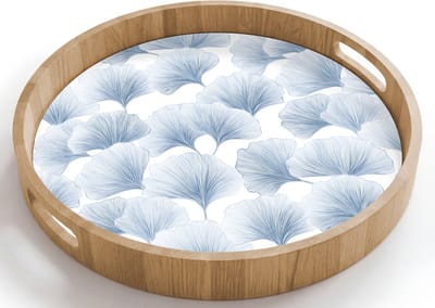 Dienblad rond 40x40 cm - Schootdienblad hout - Waaier - Modern - Blauw - Borrelplank rechthoek - Plateau houten dienbladen