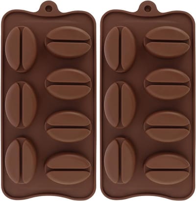 2-stuks Siliconen bakvormen - siliconen chocoladevormen - snoepvormen - siliconen chocoladevormen in de vorm van een koffieboon - koffieboonvormen - geschikt voor het maken van chocolade, snoep, enz. - bruin