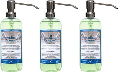 Handzeep Hamam 1 liter - set van 3 stuks - met gratis RVS zilverkleurige pomp - Voordeelverpakking