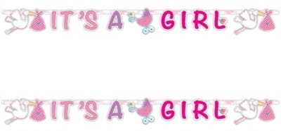 Folat Letterslinger geboorte meisje - 2x - roze - 170 cm - It's a Girl - Kraamversiering - Babyshower