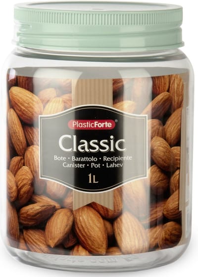 Plasticforte keuken voedsel voorraadpot - weckpot - mintgroen - 1 liter - kunststof - met deksel - Formaat: 11 x 14 cm
