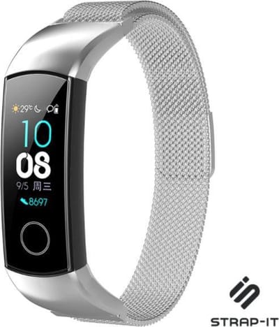 Milanees Smartwatch bandje - Geschikt voor Honor band 4 / 5 Milanese band - zilver - Strap-it Horlogeband / Polsband / Armband