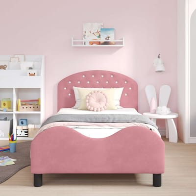 vidaXL - Kinderen - bedframe - met - hoofdboard - Roze - 90 - x - 190 - cm - Fluweel