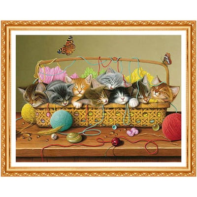 Mand geval kat patroon diamant borduurwerk handwerk kruissteek dier 5D steentjes schilderij 20X30CM beige