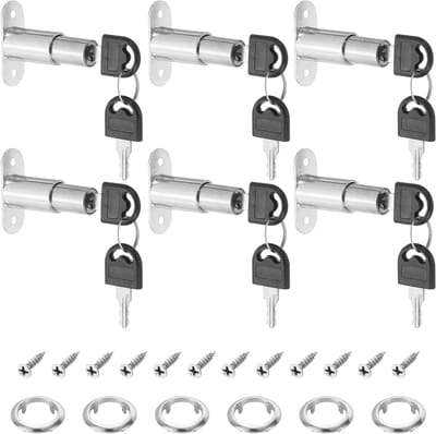 6 stuks - Duwplungerslot - Deurslot - Brievenbusslot - Raamsloten - zinklegering - lengte slotkern 32mm - met gelijke sleutels - voor archiefkast, kledingkast, schuifdeur - 49,5*56*19 mm - zilver