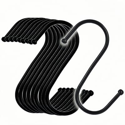 10-Pack S-Haken, 12 cm Grote S-vormige Haak, Roestvrij Staal S-haak om op te Hangen voor Keuken, Badkamer, Slaapkamer, Woonkamer en Kantoor (Zwart)