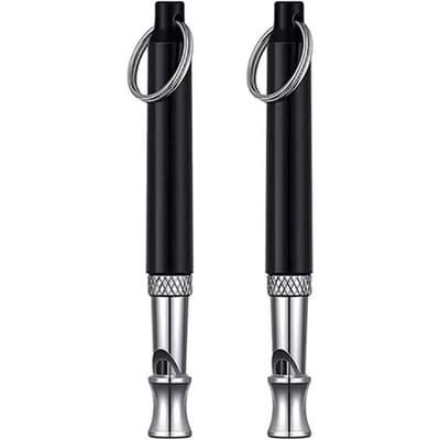 2 Stuks Hondentraining Fluitje Ultrasoon Lichtgewicht Geluid Verstelbaar Draagbaar Hondfluitje met Lanyard en Metalen Ring black