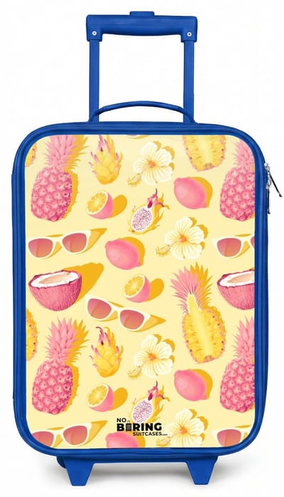 NoBoringSuitcases.com® - Kinderkoffer blauw - Kindertrolley jongen - Pina colada - Koffer kind lichtgewicht - Reiskoffer trolley voor kinderen - Koffertje met lichtgevende wieltjes - Rolkoffer
