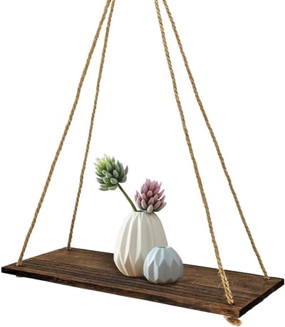 Houten zwevende planken 35 x 4 x 1 cm, multifunctionele wandplanken met touw, rustieke opbergoplossingen voor badkamer en keuken