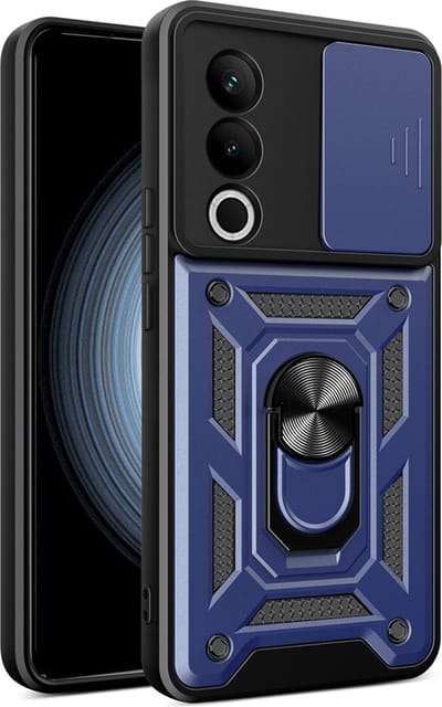 MobyDefend Hoesje - Geschikt voor Oppo A80 5G - Pantsercase Met Draaibare Ring - Blauw