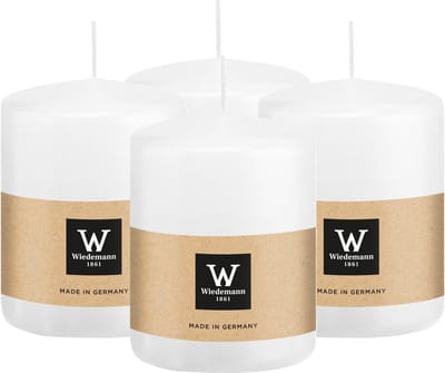 Wiedemann Cilinderkaars/stompkaars - 4x - wit - 6 x 8 cm - 29 branduren - zuilkaarsen
