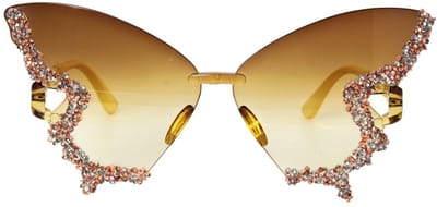 Vlinderzonnebril – Goud – Fashion Accessoire - Fairy - Festival - Hype - Vlinder - Gouden Zonnebril - Fantasy bril - Butterfly