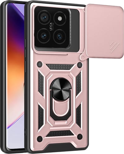 MobyDefend Hoesje - Geschikt voor Xiaomi 14T Pro - Pantsercase Met Draaibare Ring - Rosé