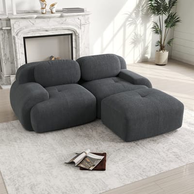 Wishdor - Modulaire Hoekbank - Frameloos En Flexibel - Eenvoudig Ontwerp - Ribstof - Grijs