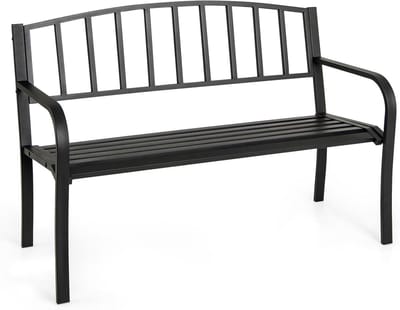 Metalen Buitenbank - Tuinbank - Ontspannen Buiten - Ergonomisch Design - 127 cm - Zwart
