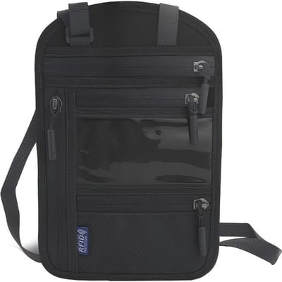 1 stuks RFID-blokkerende Reispaspoorthouder Verstelbare Nekriem, Multifunctionele Crossbody Portemonnee, Duurzaam Nylon Materiaal met Anti-Diefstal Voering zwart
