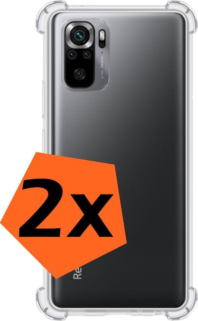 Hoes - 2 Stuks - Geschikt voor Xiaomi Redmi Note 10S - Sterk & Shockproof - Siliconen Case - Back Cover - Telefoon Hoesje Shock Proof - Transparant