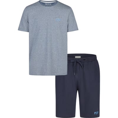 Phil & Co Heren Shortama Korte Pyjama Set Grijs/Donkerblauw Gestreept - Maat M