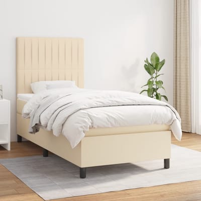 vidaXL - Boxspring - met - matras - stof - crèmekleurig - 80x200 - cm