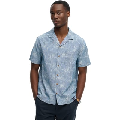 Superdry Vintage Loom Cabana Overhemd met Korte Mouwen Blauw Grootte: XL