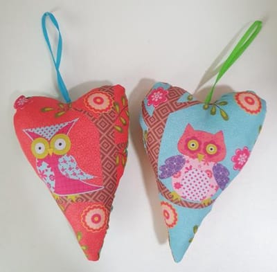 Toetie & Zo Handgemaakte Set Hangers Hart Uil, stof, kerstmis, kersthanger, kerstdecoratie