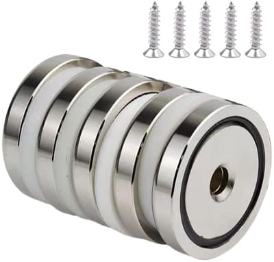 Neodymium magneten 20 mm, 5 stuks, zilver, sterke magneten met schroeven voor bevestiging