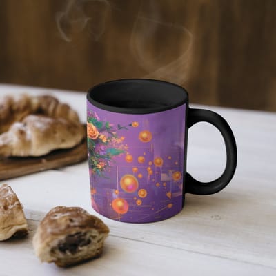 Magische Mok - Foto op Warmte Mokken - Koffiemok - Abstract - Vrouw - Bloemenkroon - Goud - Magic Mok - Beker - 350 ML - Theemok