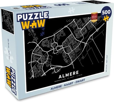 Puzzel Almere - Kaart - Zwart - Legpuzzel - Puzzel 500 stukjes