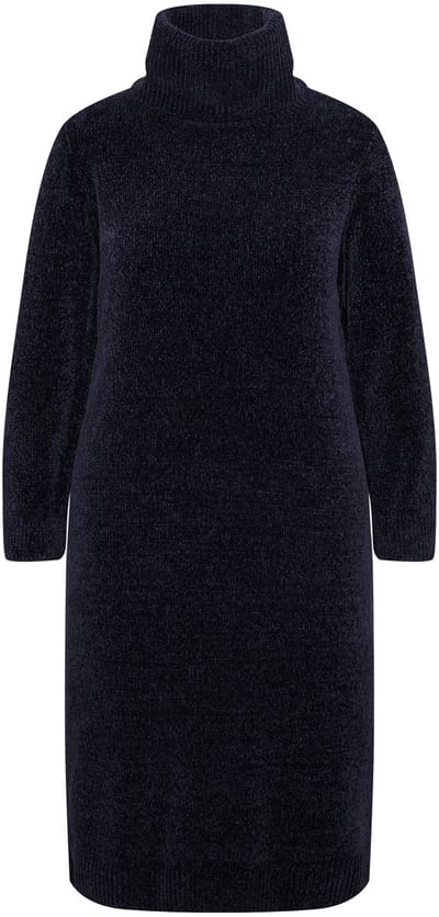 Ulla Popken - Dames - Chenille-jurk structuur breisel colkraag lange mouwen - Marine - Maat 46+