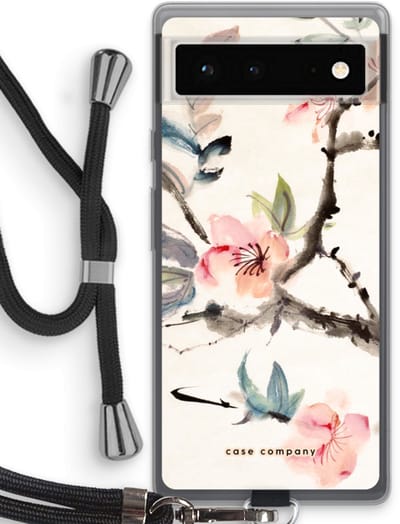 Case Company® - Hoesje met koord geschikt voor Google Pixel 6 hoesje met Koord - Japanse bloemen - Telefoonhoesje met Zwart Koord - Bescherming aan alle Kanten en Over de Schermrand