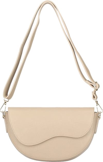 Taupe Leren Schoudertas Lisa - Leer Leder - Half ronde Schoudertassen Crossbodytassen - Dames Tassen - Taupe