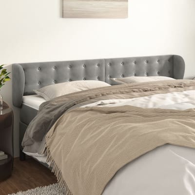 vidaXL - Hoofdbord - met - randen - 183x23x78/88 - cm - fluweel - lichtgrijs
