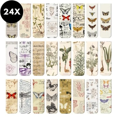 Ultiluxe® Magnetische boekenleggers - 24 stuks - Vlinders/planten - Bruin/beige - Bladwijzers voor boeken - Bruine magneten met pagina clip - 24-delige set - Bookmark markers - Markeerders - Boeken lezen