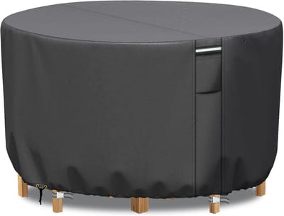 Famanu – Waterdichte tuinmeubelhoezen - ronde tuintafelhoes van 163 x 71 cm - zwaar belastbare 600D Oxford PVC ronde tuinmeubelhoes voor meubelsets - ronde terrastafelhoes - grijs