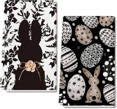 Paas Keukendoeken - Pasen Decoratie - Set Van 2 Paastheedoeken - 45x66 Cm - Lentedecoratie - Paastheedoeken Met Konijntjesmotief - Absorberende En Sneldrogende Theedoeken Voor In De Keuken - Voor De Lente En Het Gezin