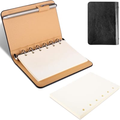 Klein A7 notitieboekje met 6 ringen, leren kaft en navulbaar papier voor school, kantoor en creatief schrijven